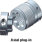Zero backlash bellows style coupling axial plug-in hub variant