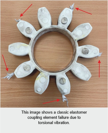 elastomer coupling element failure due to torsional vibration
