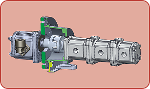 hydraulic motor triple pump set cut away image